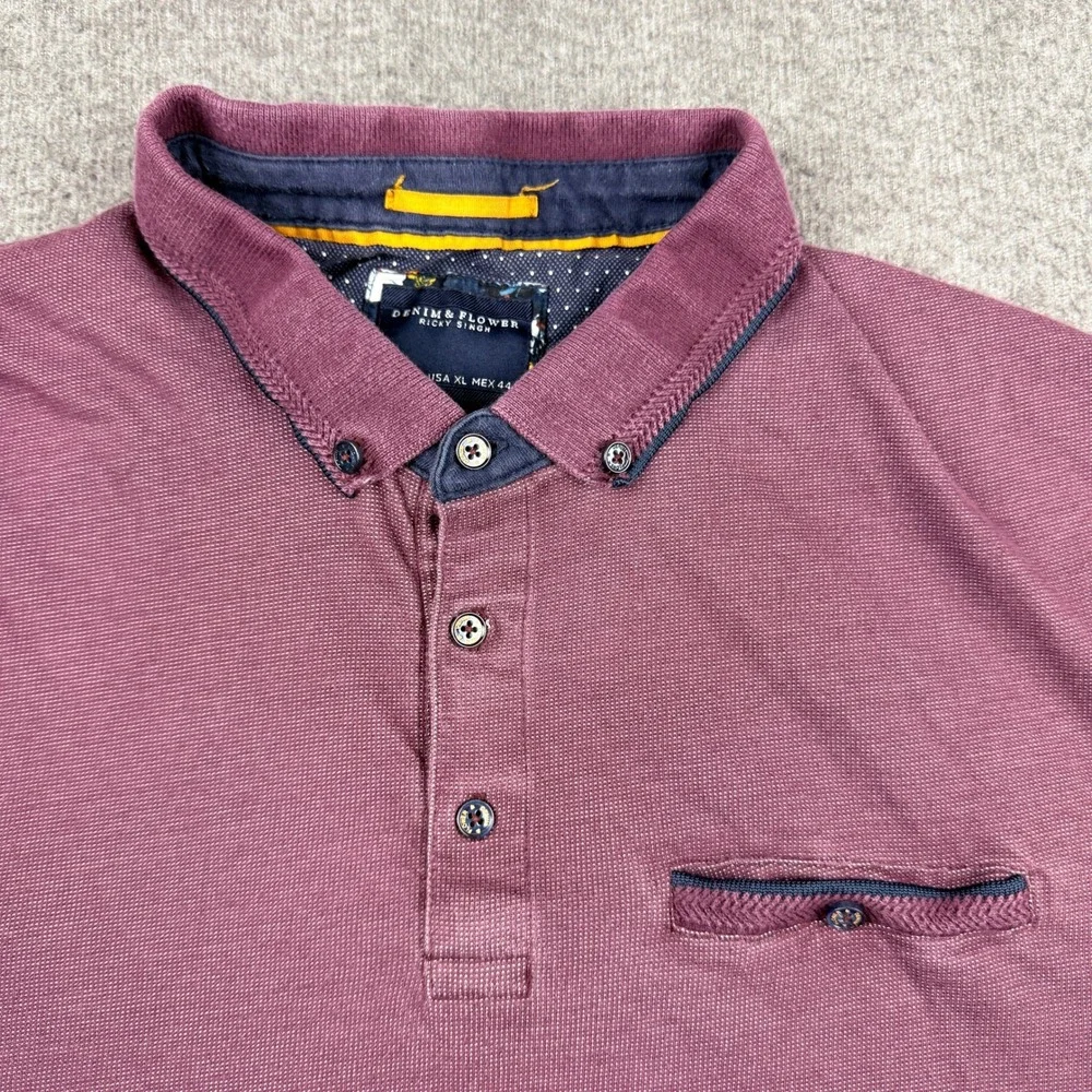 Denim & Flower‎ Ricky Singh Polo Shirt Men's XL Purple Cotton Blend Short Sleeve